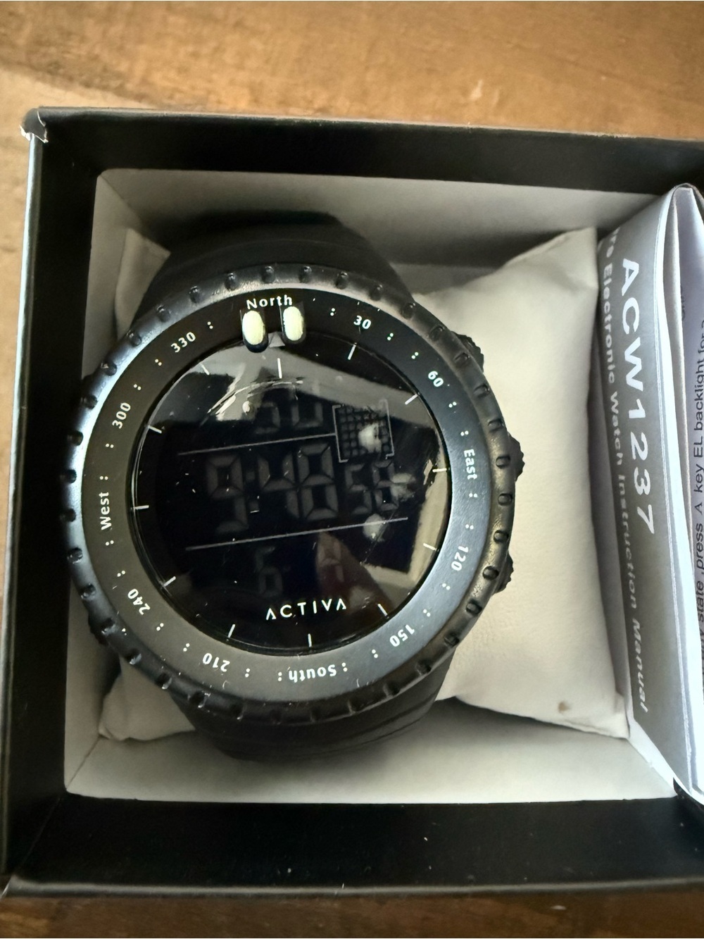 Activa Men's Black Stainless Steel Quartz Sport Watch - Digital Compass - Picture 1 of 2